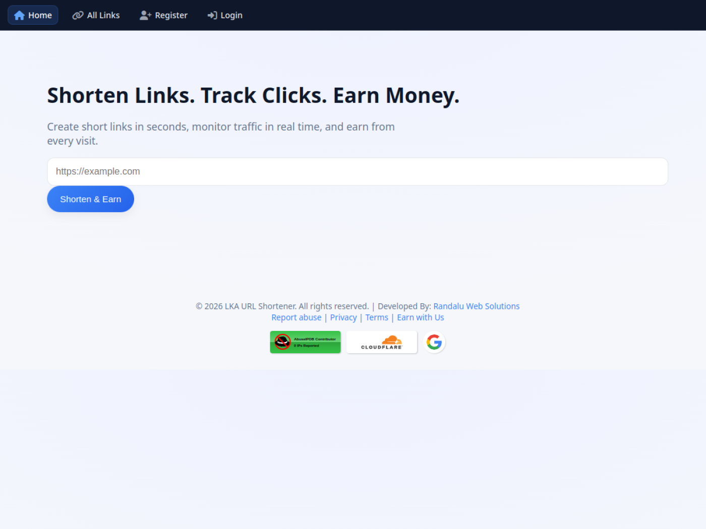 LKA URL Shortener homepage screenshot